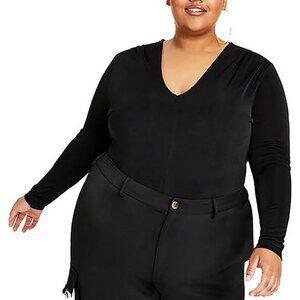 NWT Nina Parker Womens Plus V Neck Long Sleeve Blouse Black  Size 2X
